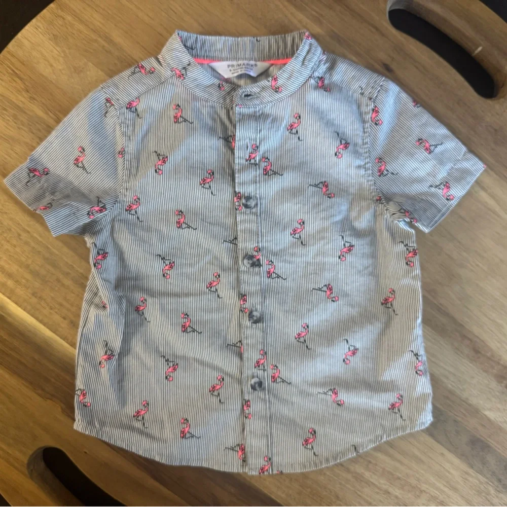Primark Striped Flamingo Button Up Tee Shirt